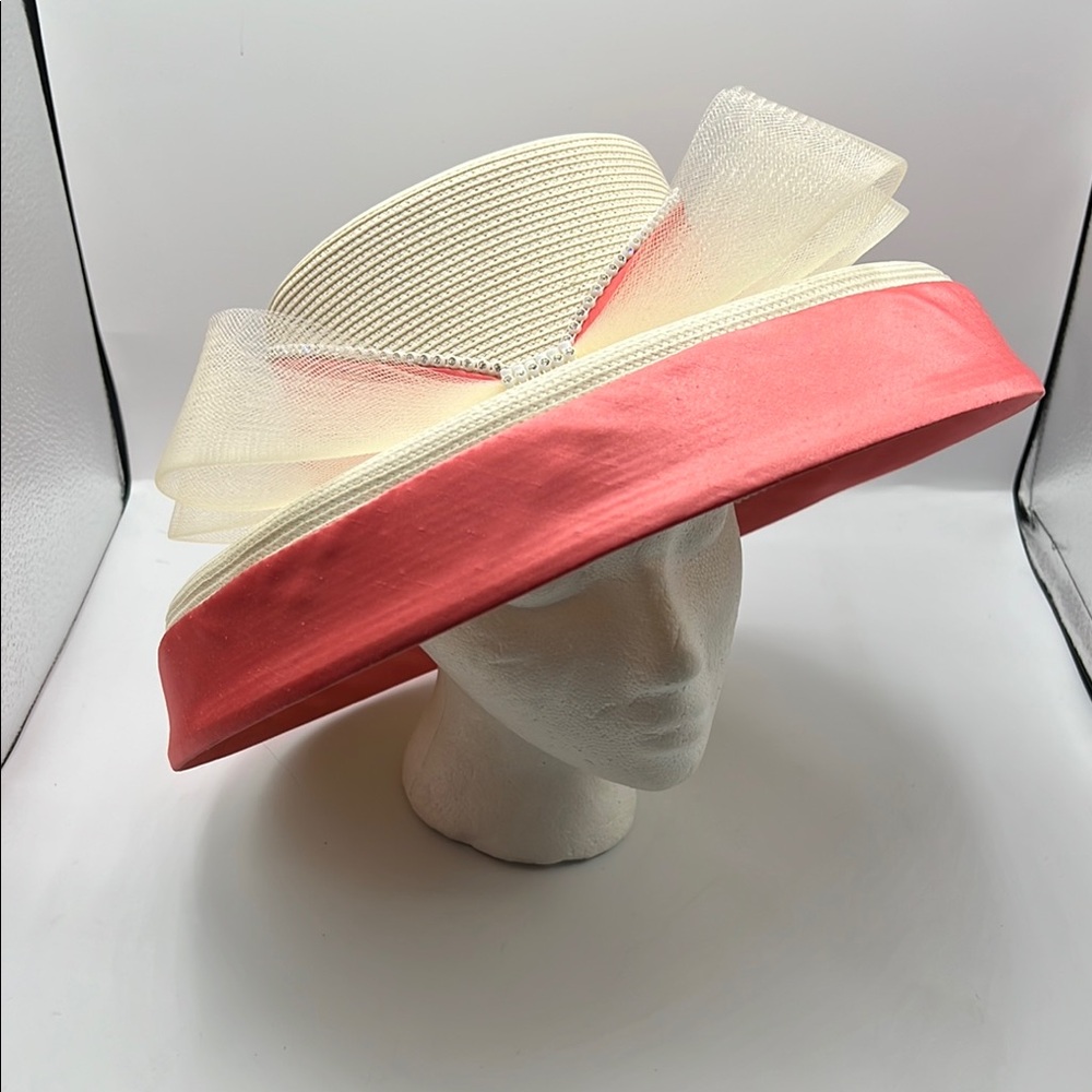 Essence Chic Cream and Pink Wide-Brimmed Hat